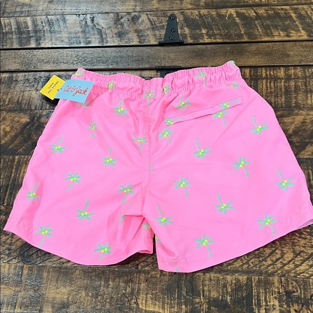 Cat & Jack Pink Shorts with Green Palm Print
